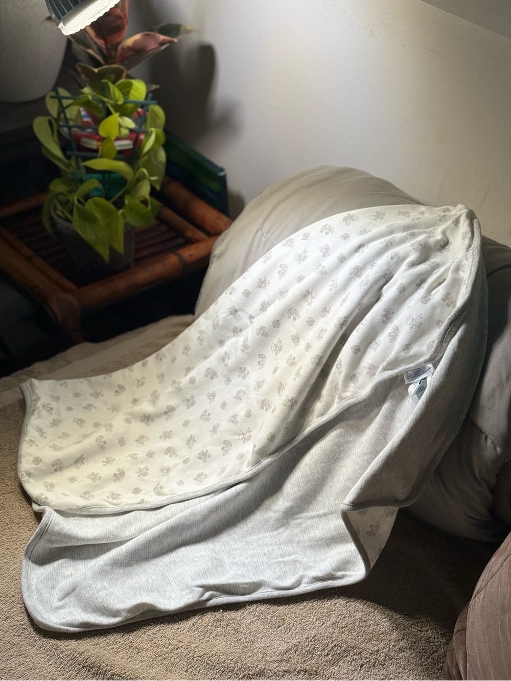Ralph Lauren Reversible White and Light Gray Baby Blanket
